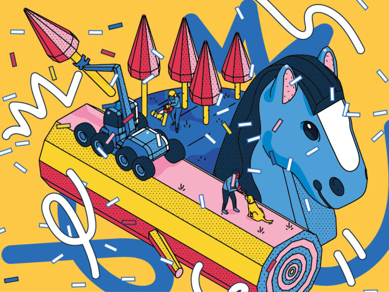 Illustration som beskriver klustret djur, skogs- och lantbruk